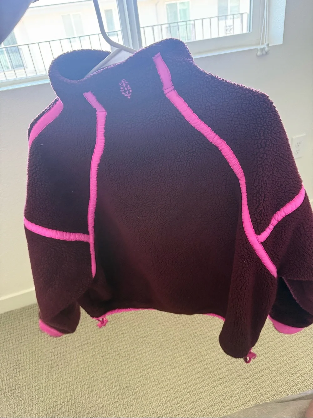 Free People Maroon Teddy Pullover with Pink Trim